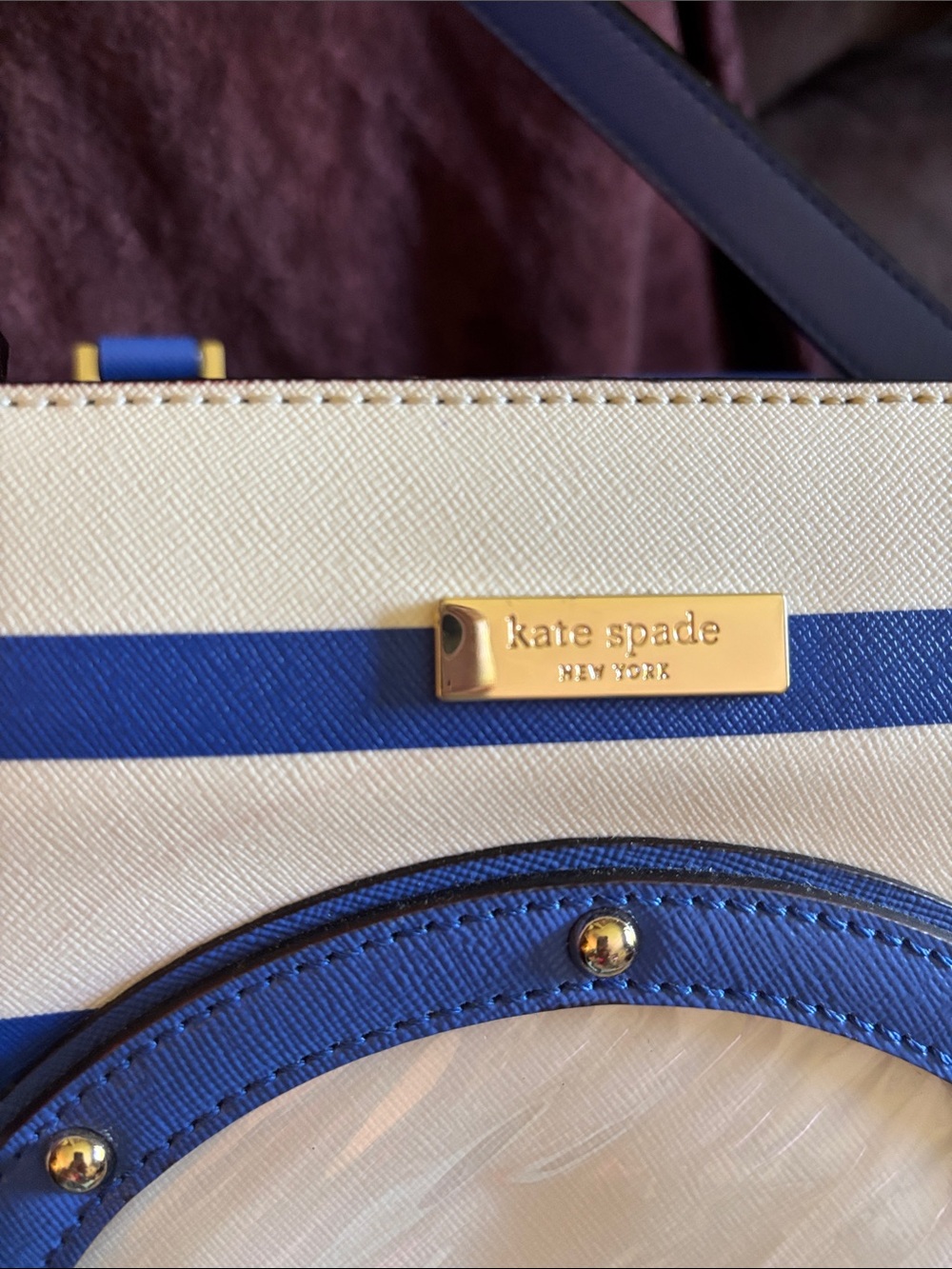 Kate Spade Striped Blue and White Tote Bag with 'Beware of Sharks' Window - Picture 6 of 6